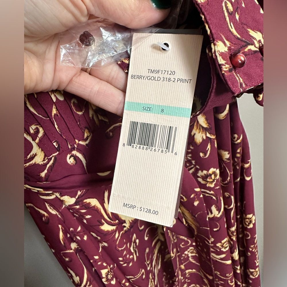 NWT Nanette Lepore Berry/Gold Print long Sleeve Dress - Picture 8 of 13